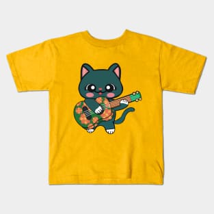 Cat Playing Ukulele Kids T-Shirt